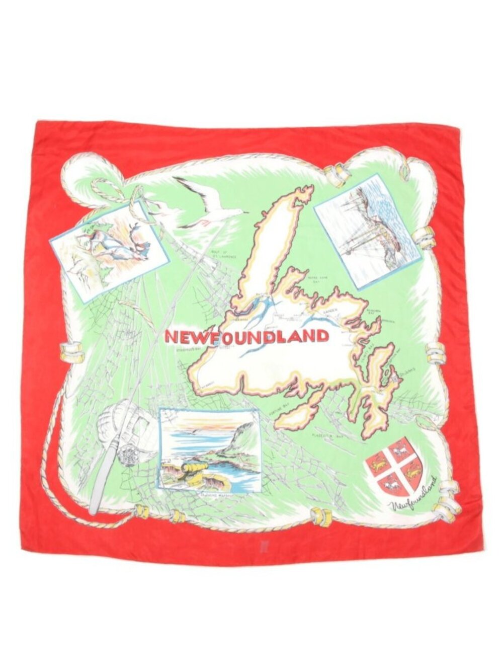 Vintage Mid Century Souvenir Textile Silk Scarf Newfoundland Map 1950's /951
